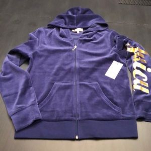 NWT.  Blue Juicy Couture Jacket gold cursive logo
